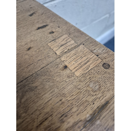 213 - A GEORGIAN OAK LOWBOY, fitted with a single frieze drawer, raised on cabriole legs, width 69cm x dep... 