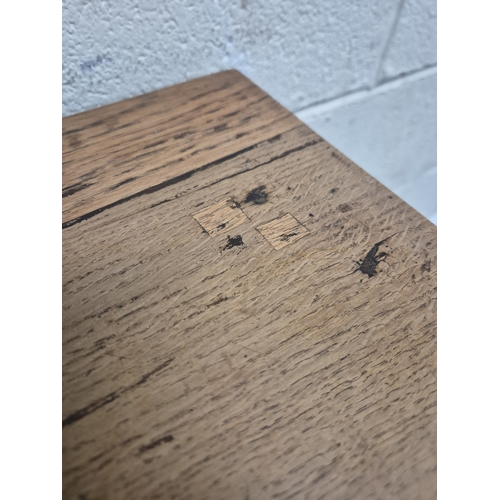 213 - A GEORGIAN OAK LOWBOY, fitted with a single frieze drawer, raised on cabriole legs, width 69cm x dep... 