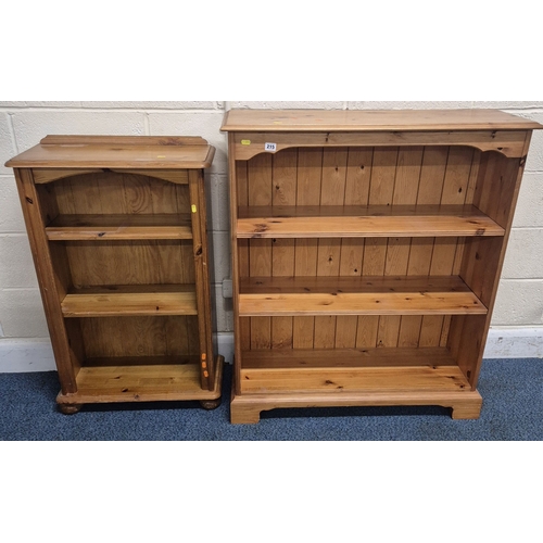 215 - TWO MODERN PINE OPEN BOOKCASES, largest bookcase width 93cm x depth 31cm x height 109cm, condition r... 