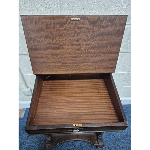 216 - AN EARLY 20TH CENTURY MAHOGANY DAVENPORT, with a small hinged compartment, a hinged leather writing ... 