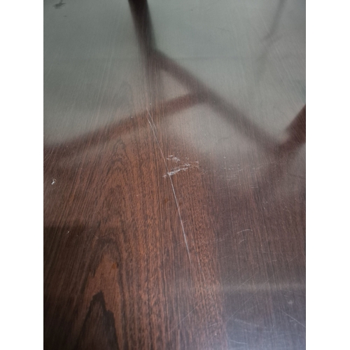 218 - A BRIDGECRAFT MAHOGANY TWIN PEDESTAL EXTENDING DINING TABLE, with one additional leaf, each pedestal... 