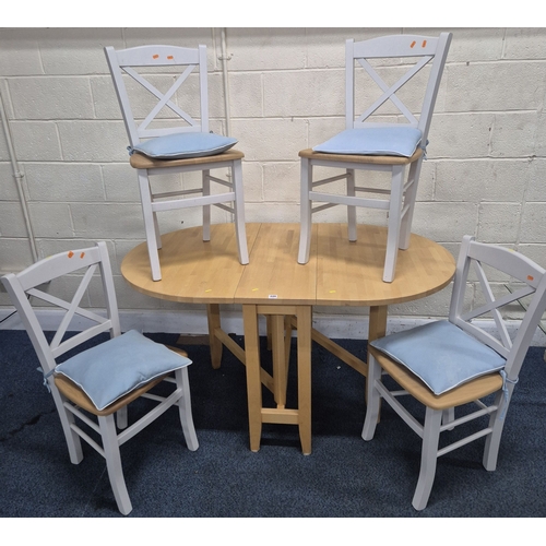 220 - A MODERN BEECH OVAL GATE LEG TABLE, open width 146cm x closed width 38cm x depth 92cm x height 76cm,... 