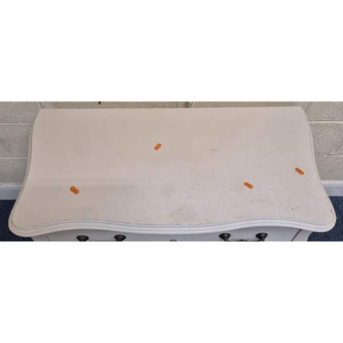 223 - A WHITE BOMBE CHEST OF TWO DRAWERS, width 90cm x depth 42cm x height 77cm, condition report: marks, ... 