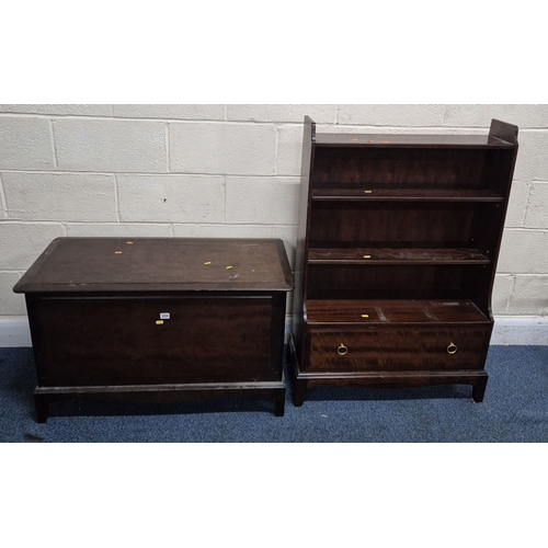 224 - A STAG MINSTREL BLANKET CHEST, width 97cm x depth 49cm x height 59cm, along with a bookcase, conditi... 