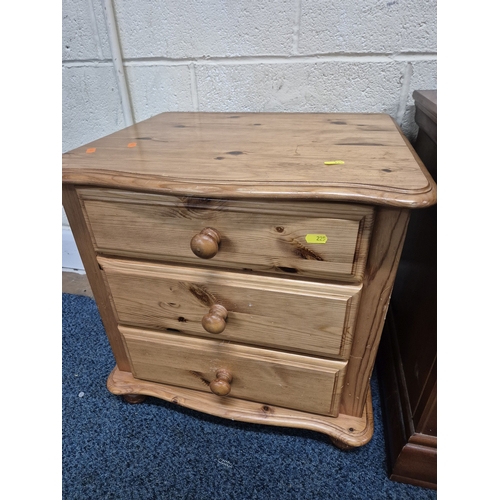 225 - A MODERN HARDWOOD TWO-DRAWER BEDSIDE CHEST, width 53cm x depth 47cm x height 57cm, along with a pine... 