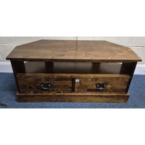 226 - A LAURA ASHLEY GARRAT DARK CHESTNUT TV STAND, with two drawers, width 111cm x depth 46cm x height 50... 
