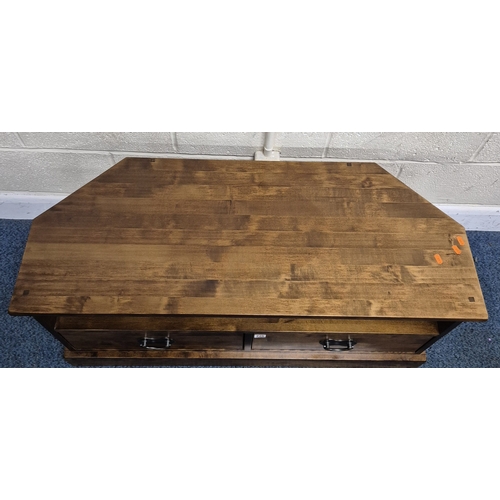226 - A LAURA ASHLEY GARRAT DARK CHESTNUT TV STAND, with two drawers, width 111cm x depth 46cm x height 50... 