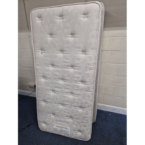 228 - A SEALY POSTUREPEDIC ULTRA SINGLE DIVAN BED AND MATTRESS, along with a pine headboard, condition rep... 