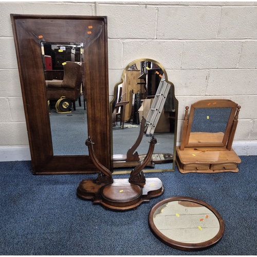 229 - FOUR MIRRORS, varying in shape, size, age, material, etc, largest mirror 124cm x 64cm, condition rep... 