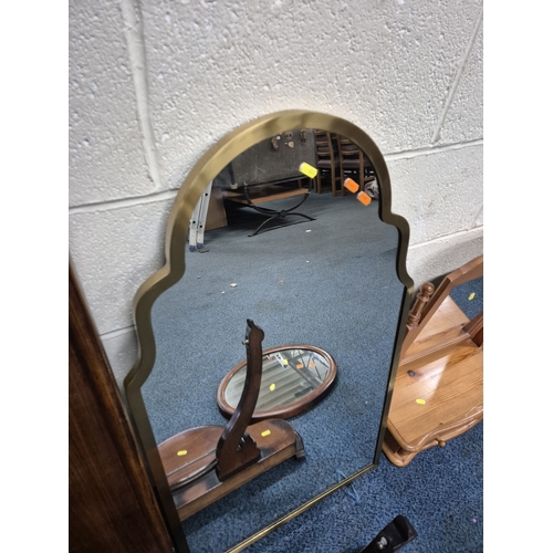 229 - FOUR MIRRORS, varying in shape, size, age, material, etc, largest mirror 124cm x 64cm, condition rep... 
