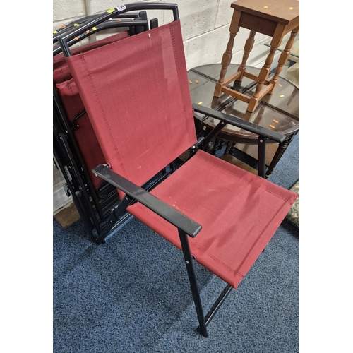 230 - A SET OF FOUR FOLDING GARDEN CHAIRS, a set of four mahogany corner chairs, along with a stool and an... 