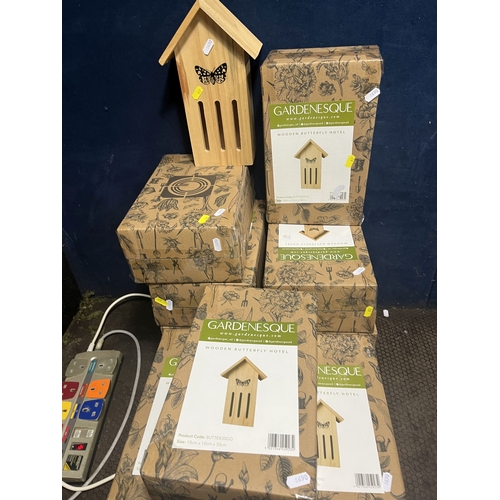62 - FOURTEEN GARDENESQUE WOODEN BUTTERFLY HOTELS, 13 in boxes and one loose (see pics for sizes)