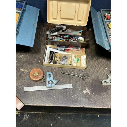 66 - TWO METAL AND TWO PLASTIC TOOLBOXES CONTAINING TOOLS, including Gordon and Bedford spanners, a Rabon... 