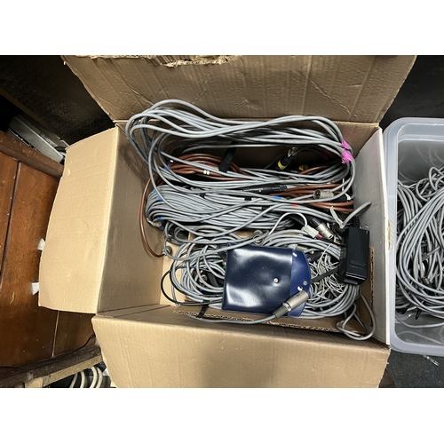 76 - A LARGE COLLECTION OF AUDIO VISUAL CABLES AND ELECTRONIC EQUIPMENT: including video mixers, audio mi... 