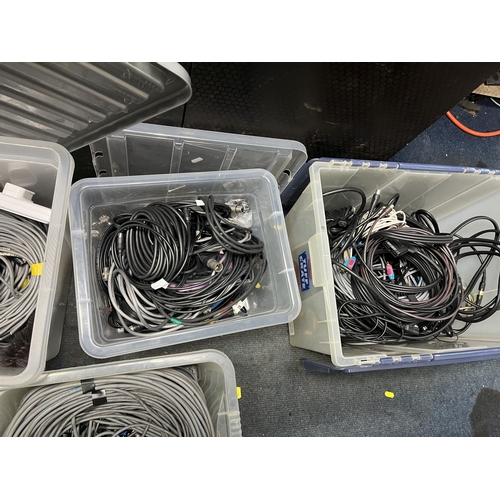 76 - A LARGE COLLECTION OF AUDIO VISUAL CABLES AND ELECTRONIC EQUIPMENT: including video mixers, audio mi... 