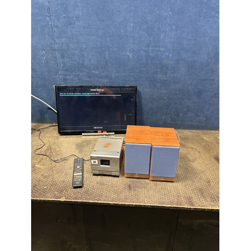 96 - A TOSHIBA 24'' LCD TV, with remote, along with a Sony hi-fi with two speakers, condition report: fau... 