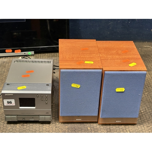 96 - A TOSHIBA 24'' LCD TV, with remote, along with a Sony hi-fi with two speakers, condition report: fau... 