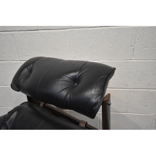 201 - POSSIBLY PERCIVAL LAFER, A MID CENTURY BRAZILIAN ROSEWOOD FRAMED MP-43 ARMCHAIR, with black leather ... 