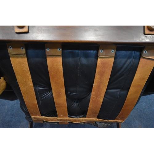 201 - POSSIBLY PERCIVAL LAFER, A MID CENTURY BRAZILIAN ROSEWOOD FRAMED MP-43 ARMCHAIR, with black leather ... 