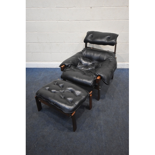 201 - POSSIBLY PERCIVAL LAFER, A MID CENTURY BRAZILIAN ROSEWOOD FRAMED MP-43 ARMCHAIR, with black leather ... 