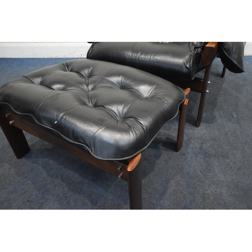 201 - POSSIBLY PERCIVAL LAFER, A MID CENTURY BRAZILIAN ROSEWOOD FRAMED MP-43 ARMCHAIR, with black leather ... 