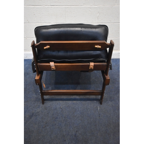 201 - POSSIBLY PERCIVAL LAFER, A MID CENTURY BRAZILIAN ROSEWOOD FRAMED MP-43 ARMCHAIR, with black leather ... 