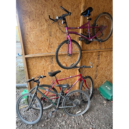 28 - THREE VARIOUS BICYCLES, including an Apollo pink girls bike, a Raleigh cyclone gents bike and a Rale... 