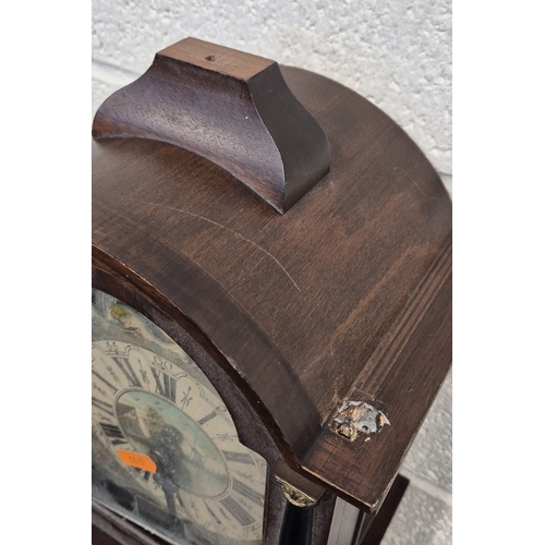 364 - TWO ZAANSE WALL CLOCKS, with brass figures holding a globe and raised gallery, one with two weights,... 