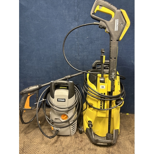55 - A KARCHER K4 PRESSURE WASHER, along with a Titan pressure washer (both PAT pass and working but not ... 