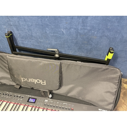 61 - A ROLAND RD-88 STAGE PIANO / SYNTHESIZER, with soft case, Gravity folding stand, folding stool, and ... 