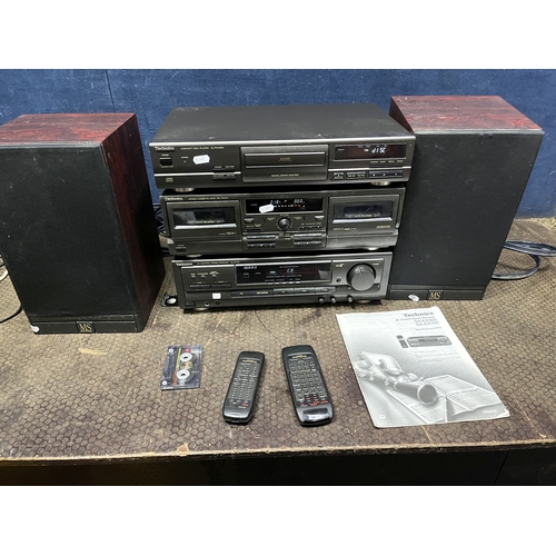 64 - A TECHNICS AND MORDAUNT SHORT COMPONENT HI FI, comprising a SA-EX100 amplifier, a RS-TR373 dual tape... 