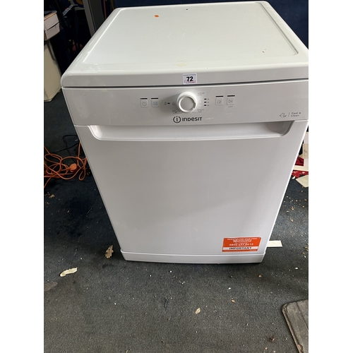 72 - AN INDESIT DISHWASHER width 60cm, depth 60cm, height 85cm (PAT pass, powers up but not tested any fu... 