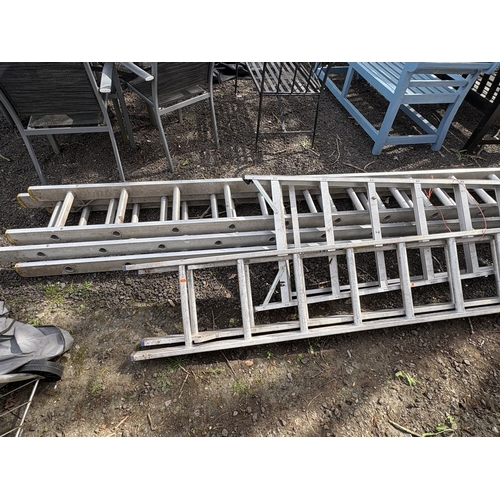 9 - A SELECTION OF ALUMINIUM LADDERS, to include a Lyte triple extension ladder, extended length 9.92m, ... 