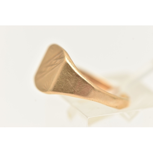 414 - A 9CT YELLOW GOLD SIGNET RING, approximate width 9mm, hallmarked 9ct London, ring size K 1/2, approx... 
