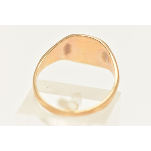 414 - A 9CT YELLOW GOLD SIGNET RING, approximate width 9mm, hallmarked 9ct London, ring size K 1/2, approx... 