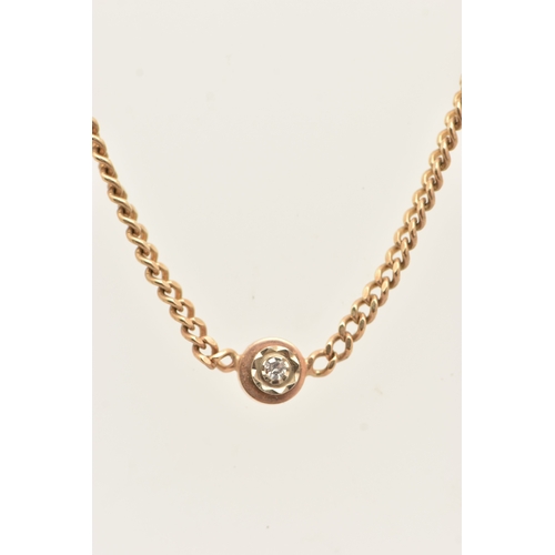 471 - A SMALL ASSORTMENT OF JEWELLERY, to include a 9ct gold curb link chain necklace, set with a small si... 