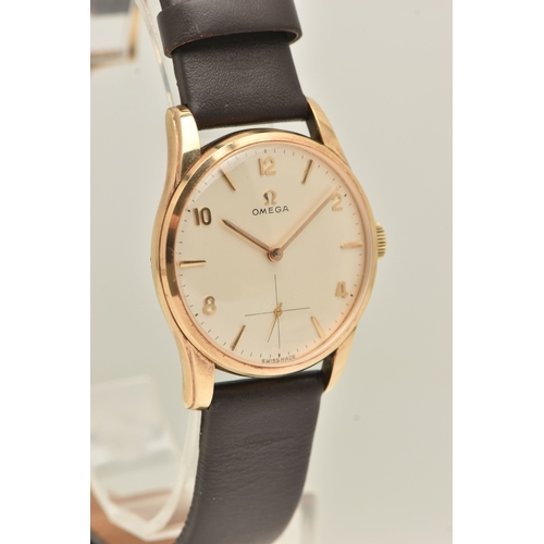 472 - A 9CT YELLOW GOLD 'OMEGA' GENTS WRISTWATCH, hand wound movement, round dial signed 'Omega', Arabic n... 