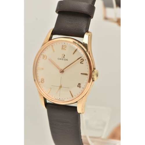 472 - A 9CT YELLOW GOLD 'OMEGA' GENTS WRISTWATCH, hand wound movement, round dial signed 'Omega', Arabic n... 