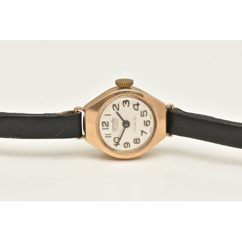 473 - A 9CT YELLOW GOLD LADIES WRISTWATCH, hand wound movement, round dial signed 'Corvette', yellow gold ... 