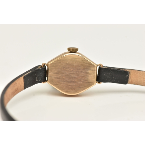 473 - A 9CT YELLOW GOLD LADIES WRISTWATCH, hand wound movement, round dial signed 'Corvette', yellow gold ... 