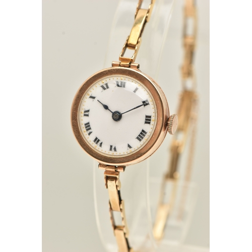 474 - A LADIES 9CT GOLD WRISTWATCH, manual wind, round white Roman numeral dial, polished case, inside cas... 