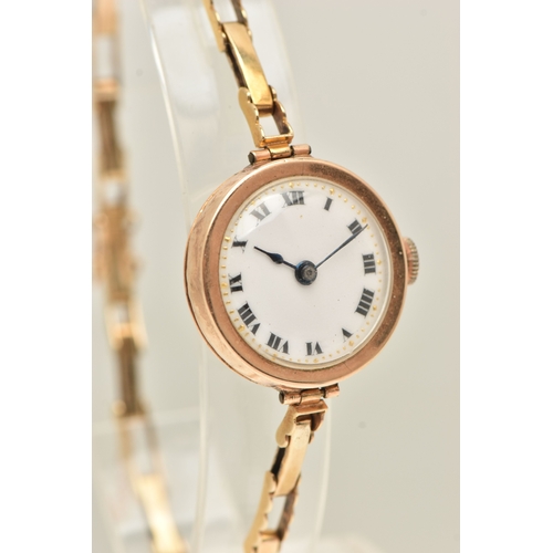 474 - A LADIES 9CT GOLD WRISTWATCH, manual wind, round white Roman numeral dial, polished case, inside cas... 