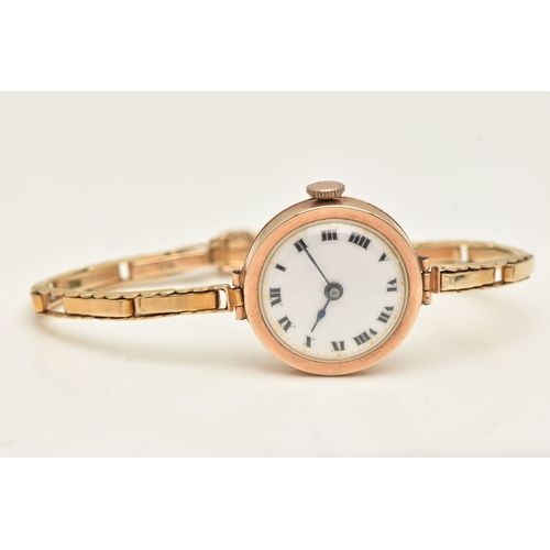 474 - A LADIES 9CT GOLD WRISTWATCH, manual wind, round white Roman numeral dial, polished case, inside cas... 