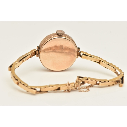 474 - A LADIES 9CT GOLD WRISTWATCH, manual wind, round white Roman numeral dial, polished case, inside cas... 