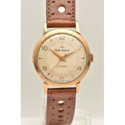 475 - A GENTS 9CT GOLD 'SMITHS IMPERIAL' WRISTWATCH, manual wind, round silvered dial signed 'Smiths Imper... 