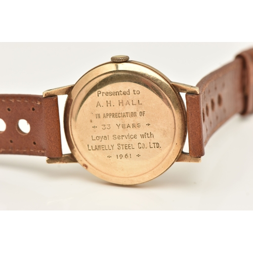 475 - A GENTS 9CT GOLD 'SMITHS IMPERIAL' WRISTWATCH, manual wind, round silvered dial signed 'Smiths Imper... 