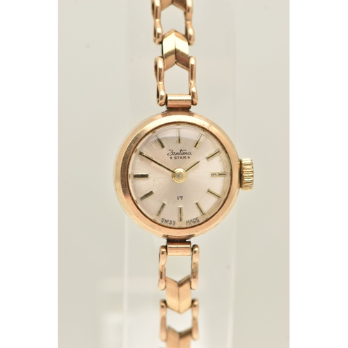 476 - A 9CT YELLOW GOLD LADIES WRISTWATCH, hand wound movement, round dial signed 'Bentima star', approxim... 