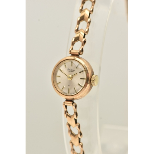 476 - A 9CT YELLOW GOLD LADIES WRISTWATCH, hand wound movement, round dial signed 'Bentima star', approxim... 