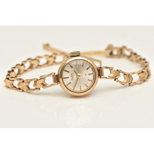 476 - A 9CT YELLOW GOLD LADIES WRISTWATCH, hand wound movement, round dial signed 'Bentima star', approxim... 