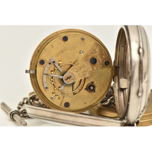 481 - A SILVER OPEN FACE POCKET WATCH AND ALBERT CHAIN, key wound movement, round dial signed 'approved pa... 